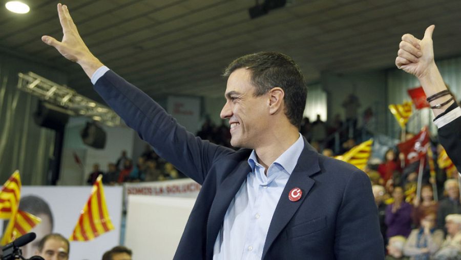 Sánchez, en un mítin en L'Hospitalet de Llobregat.