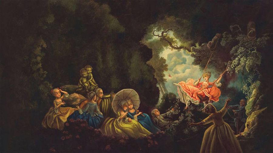 Recreación de Lacombe del famoso cuadro El columpio, de Jean Honoré Fragonard (1732-1806)