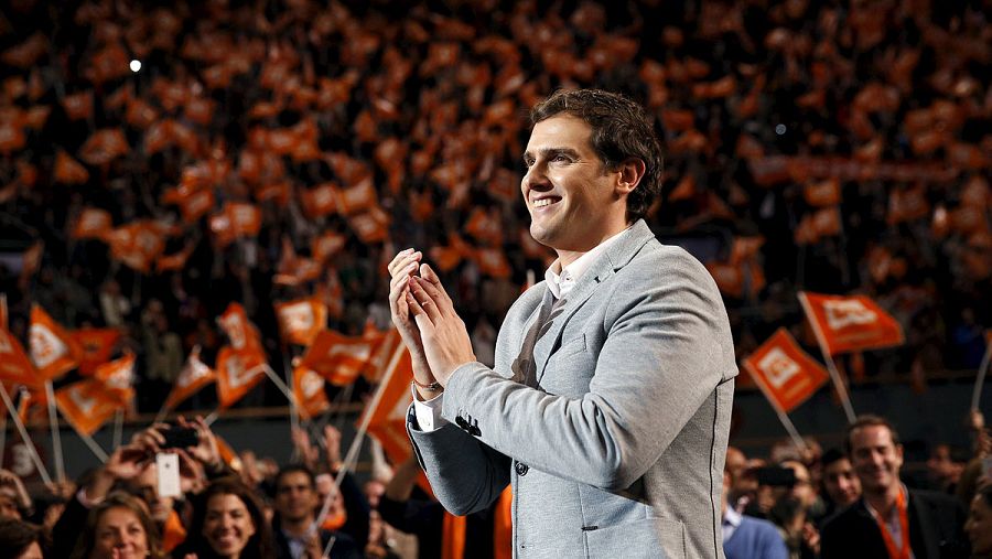 El líder de Ciudadanos, Albert Rivera, en el mitin en el Palacio de Vistalegre, Madrid