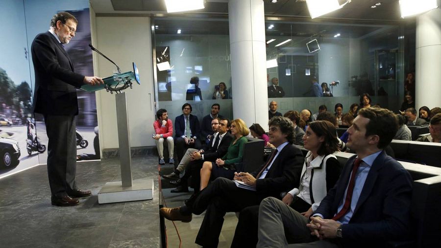 Rajoy, durante su comparecencia en Génova.