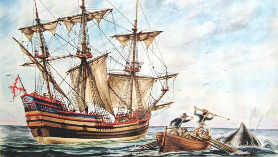 Ilustración de un ballenero vasco