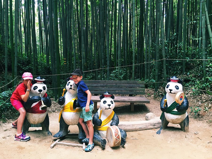 Candela y Mateo en un bosque de bambú