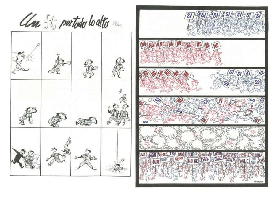 Página publicada en Venezuela, en los años 50 y página de su serie inédita 'Sí No', de los años 90