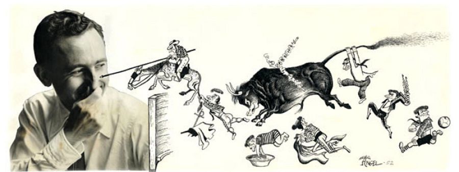 Ángel Puigmiquel y algunos de sus personajes