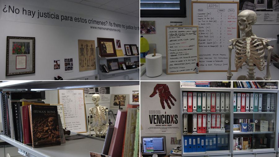 Interior del pequeño laboratorio de la Asociación de Recuperación de la Memoria Histórica en Ponferrada, León.