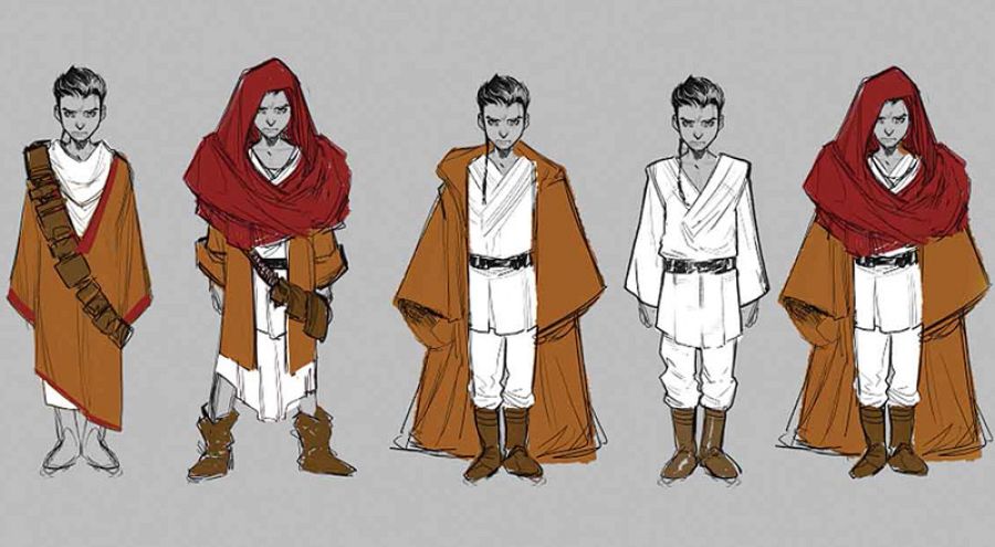 Bocetos para la versión infantil del protagonista de 'Kanan: El último Padawan'