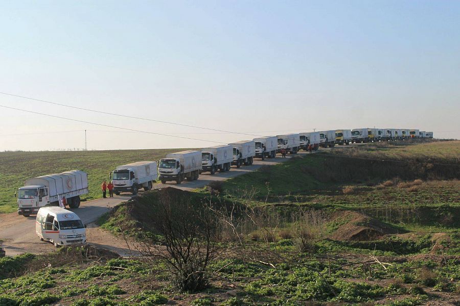 Convoy de ayuda humanitaria, preparado para partir de Damasco