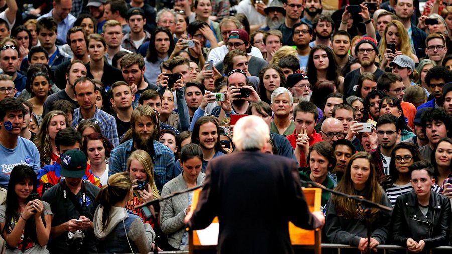 Mitin de Bernie Sanders, aspirante demócrata, en Fort Collins, Colorado