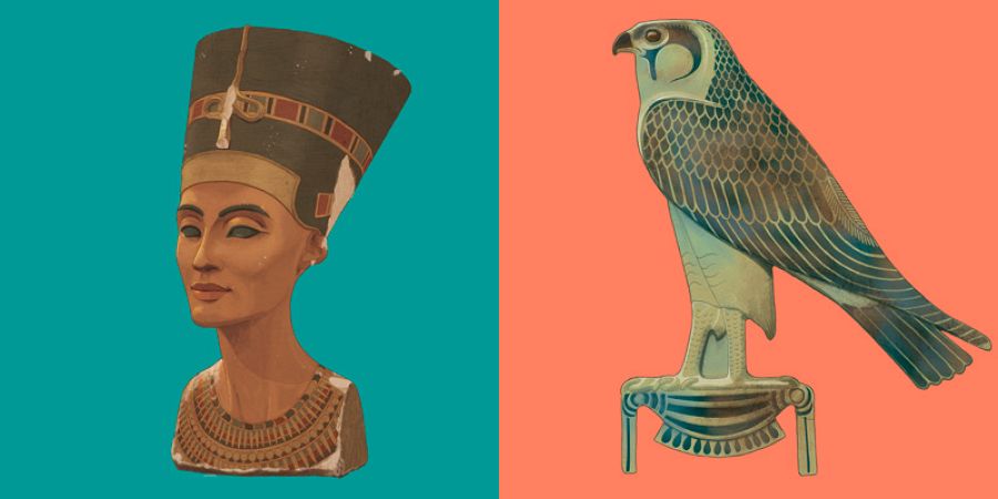 Busto de Nefertiti (1300 a.C.) y Horus de oro (Siglo IV a. C.) Richard Wilkinson