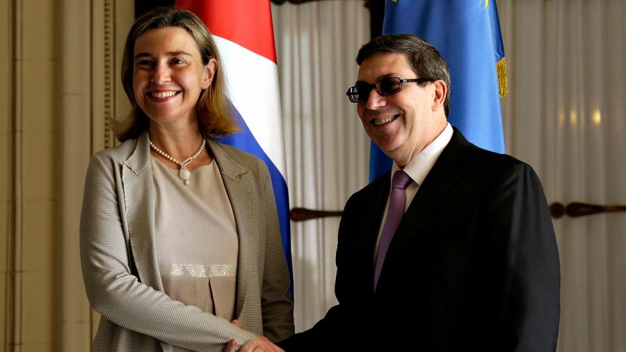 La Alta Representante de la UE en Política Exterior, Federica Mogherini, y el canciller cubano, Bruno Rodríguez, en La Habana