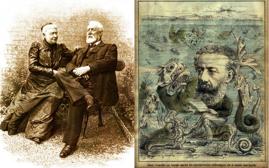 Foto de Julio Verne y su esposa, de H. Thiriat (1905) y portada de L'Algerie (1884)