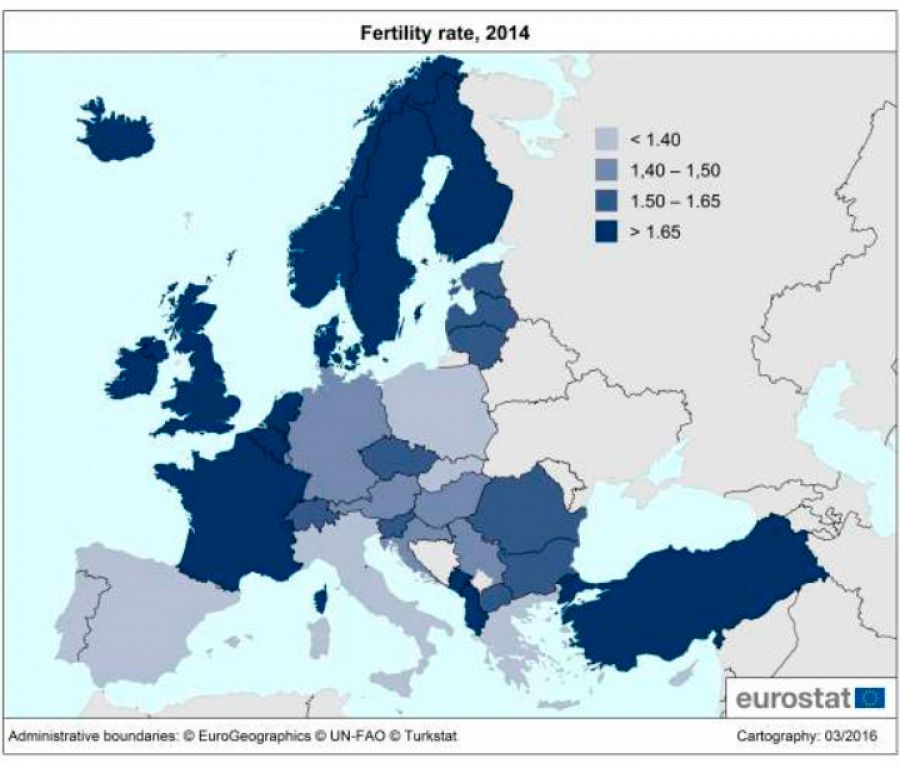 Tasa de fertilidad en los países de la UE en 2014