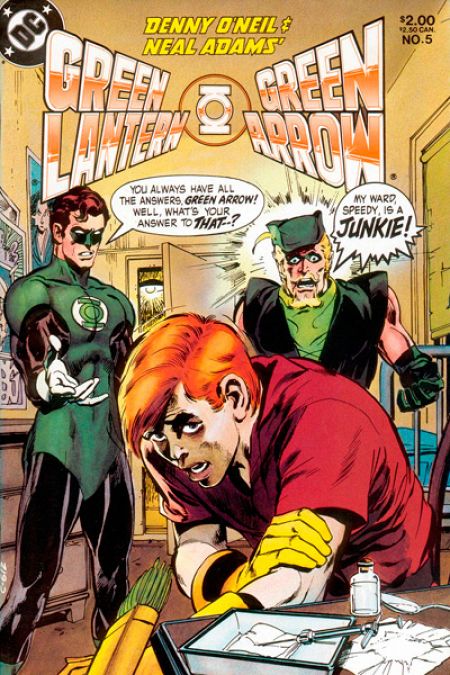 La portada del famoso cómic en la que Green Arrow y Green Lantern descubrían que Speedy era un Yonki