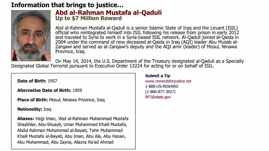 Orden de búsqueda emitida por el gobierno estadounidense contra al Qaduli, número dos de Estado Islámico