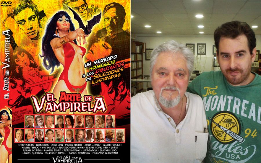 Carátula de 'El Arte de Vampirela' y su director, José Guerrero, con el dibujante Joan Boix