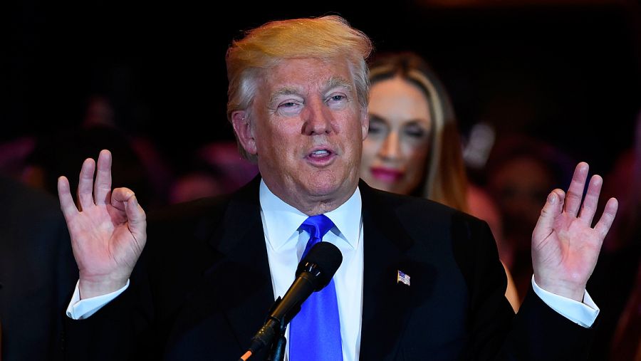 Donald Trump celebra desde Nueva York su victoria en las primarias de Indiana.