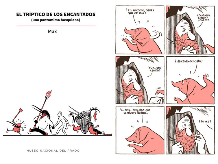 Portada y página de 'El tríptico de los encantados (Una pantomima bosquiana)'