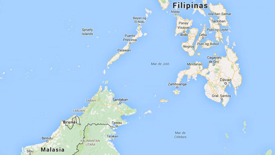 Mapa de la zona entre la isla de Borneo y Filipinas donde ha desaparecido una embarcación con cuatro personas a bordo