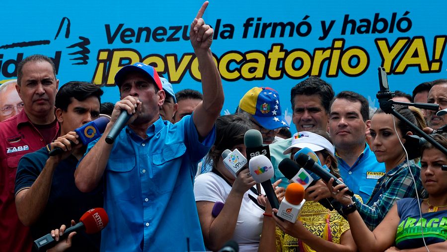 El excandidato presidencial y opositor Henrique Capriles durante la manifestación en Caracas.
