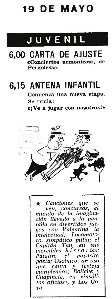 Fragmento de 'Tele Radio' del 19 de mayo de 1966 en el que se informa de la primera emisión de Los Chiripitifláuticos