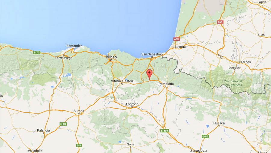 Mapa de la zona donde se ha estrellado una avioneta, en Arbizu (en Navarra)