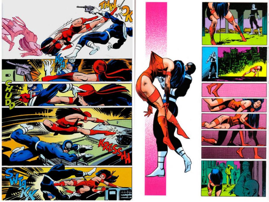 La pelea final de Elektra y Bullseye es un ejemplo perfecto de la narrativa cinematográfica de Miller