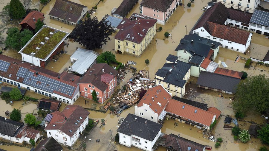 Vista aérea de la ciudad de Simbach en Alemania