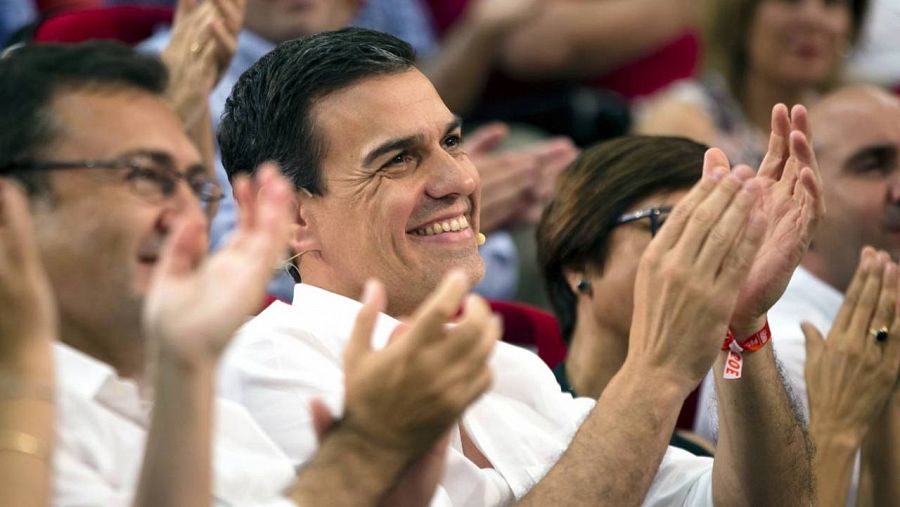 El secretario general del PSOE, Pedro Sánchez, en un acto de campaña.