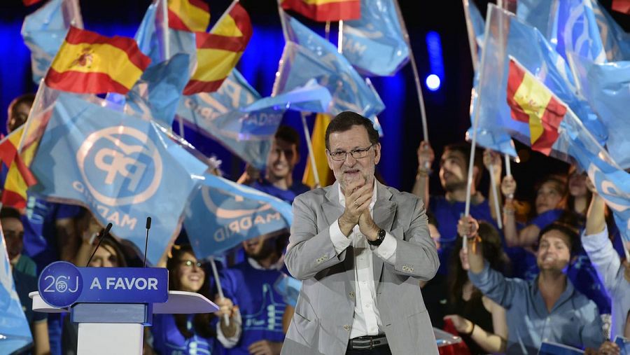 El candidato del PP, Mariano Rajoy, durante un mitin.