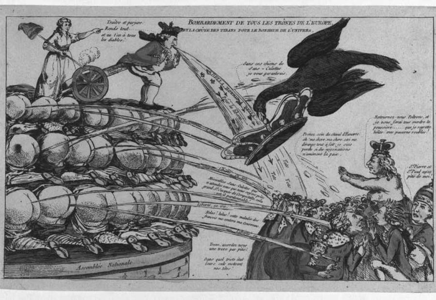 'El bombardeo de todos los tronos de Europa, y la caída de los tiranos para la felicidad del universo' 1792. ©Biblioteca Nacional de Francia.