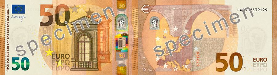 Anverso y reverso del nuevo billete de 50 euros
