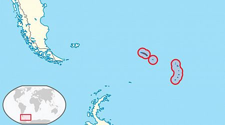 Ubicación del territorio británico de ultramar de las Islas Georgias del Sur y Sandwich del Sur