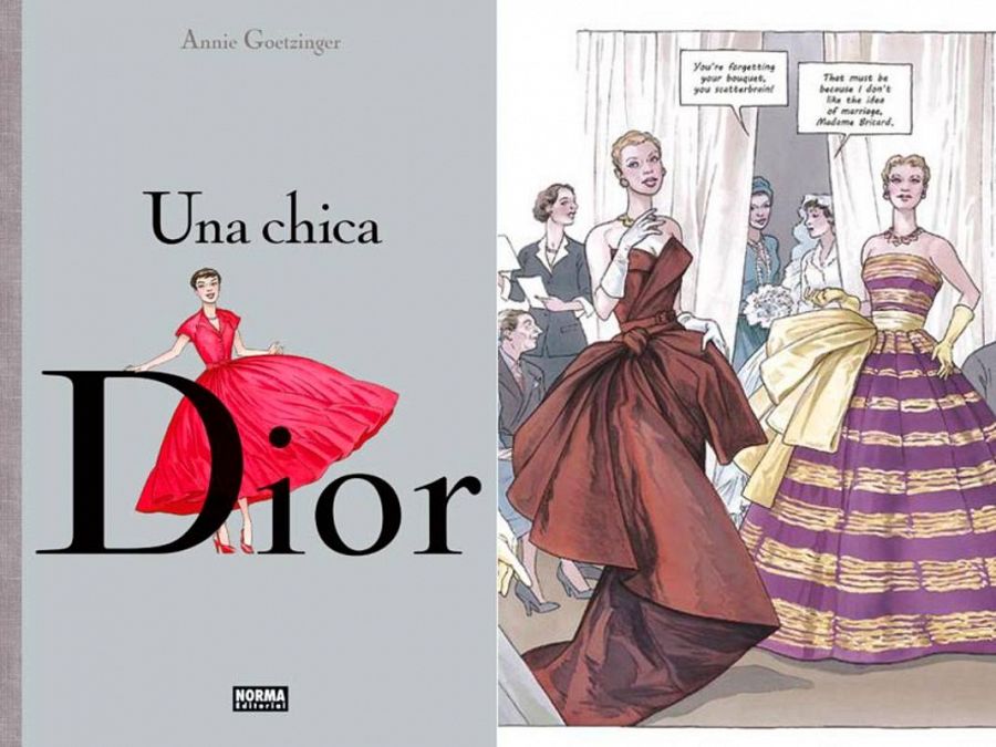 Portada y fragmento de una página de 'Una chica Dior'