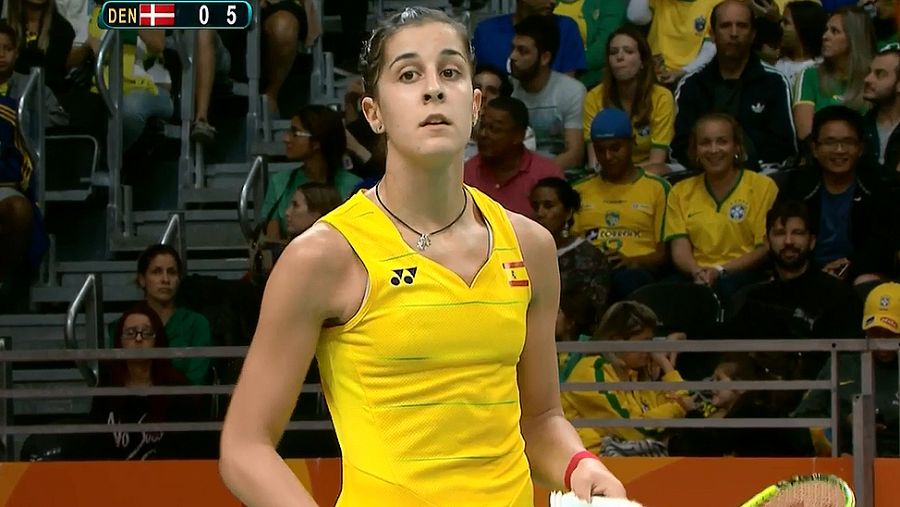 Carolina Marín, en un momento del partido ante la danesa
