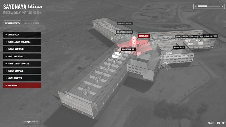 Recreación virtual del centro de detención de Sidnaya, elaborada por AI y Forensic Architecture