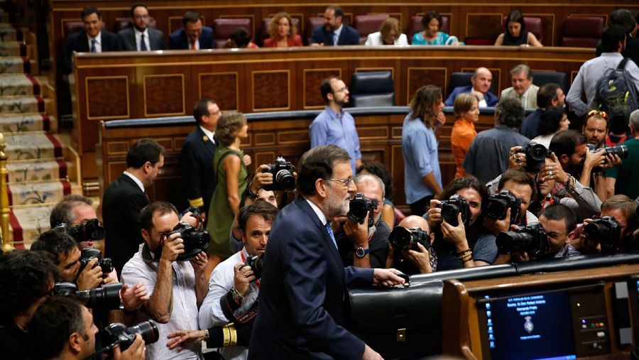 El candidato a la Presidencia del Gobierno del PP, Mariano Rajoy, durante su discurso