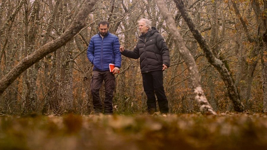 Pere Estupinyà camina con Juan Luis Arsuaga por los bosques de Burgos, cerca de Atapuerca