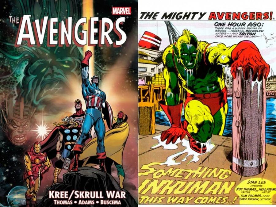 Portada y página de Dibujo de Vengadores: La guerra Kree-Skrull