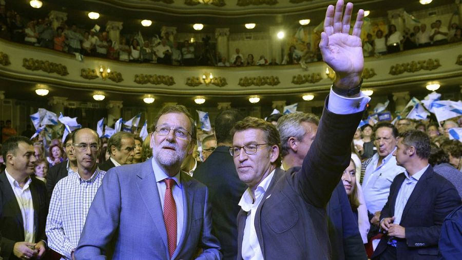 Rajoy y Feijóo, en un acto de campaña en Galicia.