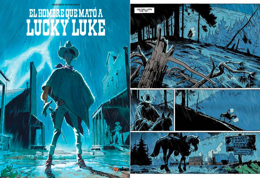 Portada y página de 'El hombre que mató a Lucky Luke'