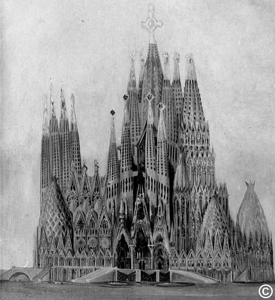 Fotografía inédita de un dibujo del proyecto de la Sagrada Familia.