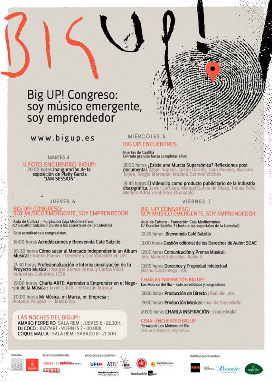Cartel con todas las programaciones del Big Up Murcia