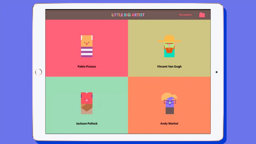 Cuatro de los pintores con los que los niños pueden interactuar en 'Little big artist'.
