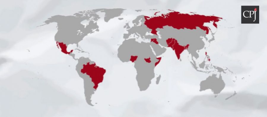 Mapa con los 13 países donde ha habido impunidad en los crímenes contra periodistas desde 2006