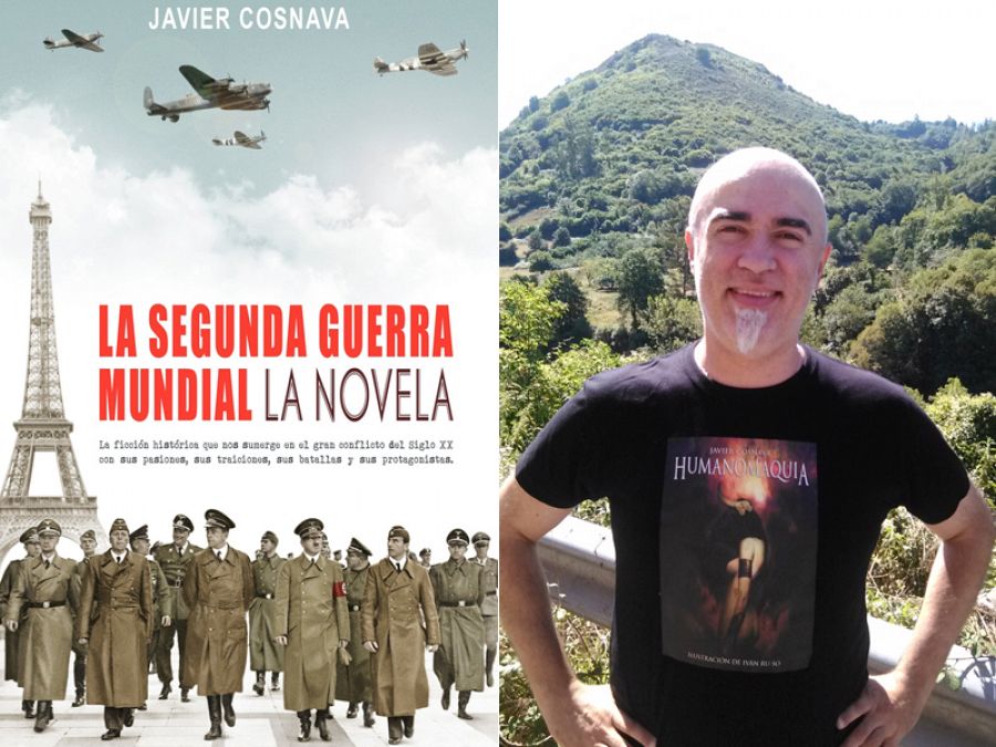 Portada de 'La Segunda Guerra Mundial, la novela' y su autor, Javier Cosnava