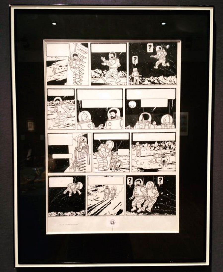 Plancha original de Tintín 'Aterrizaje en la Luna', subastada en París por 1,55 millones de euros.