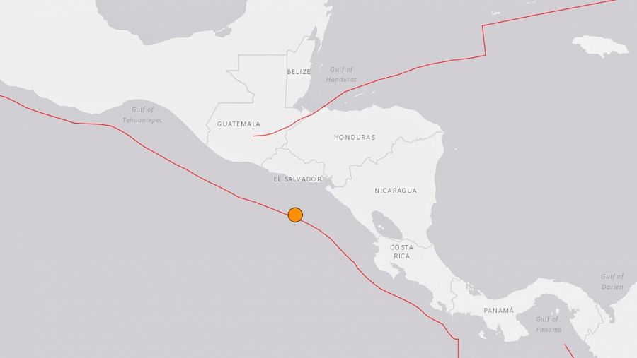 Ubicación del seísmo que ha sacudido la costa del Pacífico en Centroamérica