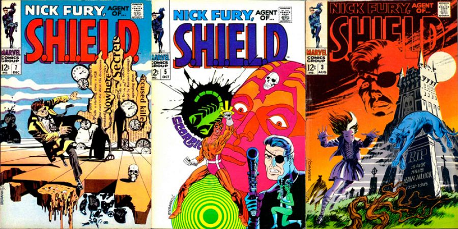 Algunas de las espectaculares portadas de Steranko para la serie de Nick Furia