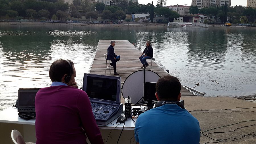 Grabamos la entrevista a orillas del Guadalquivir