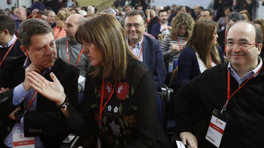 Emiliano García-Page (Castilla-La Mancha), Idoia Mendia (País Vasco) y Miquel Iceta (Cataluña) en el Comité Federal del PSOE.